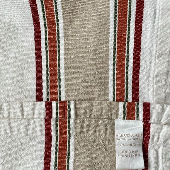 Williams Sonoma Stripe Table Runner 20" x 108" Cream Tan Red Orange Cotton - Picture 3 of 11